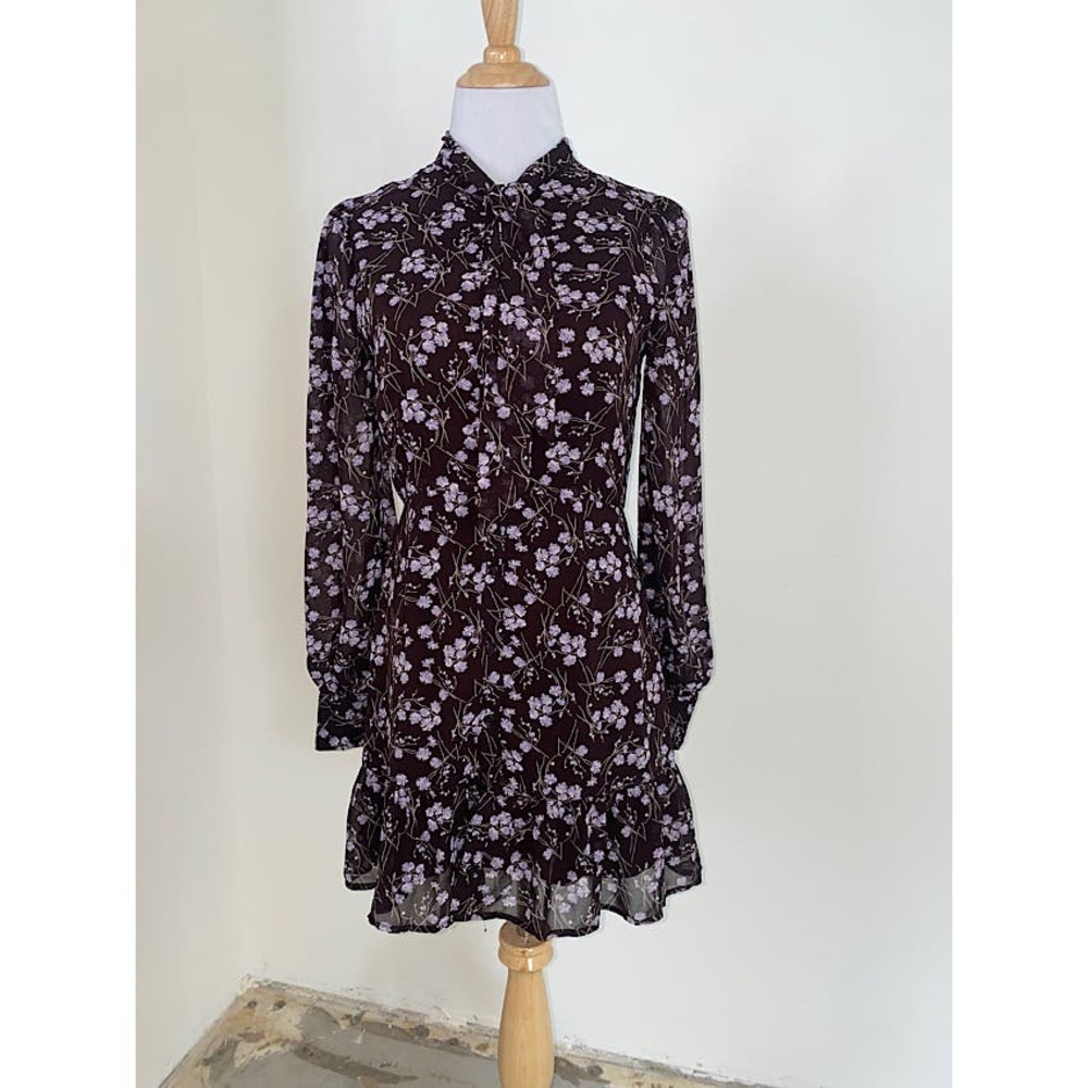 Rosewater Remi L/S Floral Tie-Neck Dress Size Small